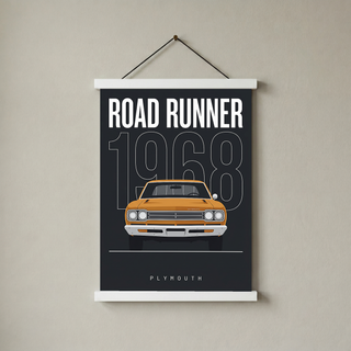 Plymouth Road Runner 1968 Minimalist Poster — Charcoal Muscle Car Line Art