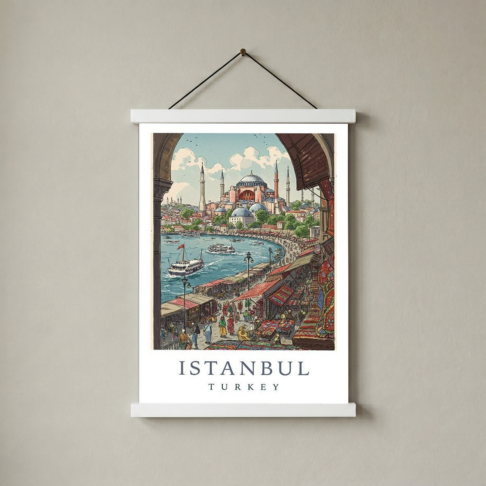 Istanbul Turkey Travel Poster — Hagia Sophia Bosphorus Bazaar Print