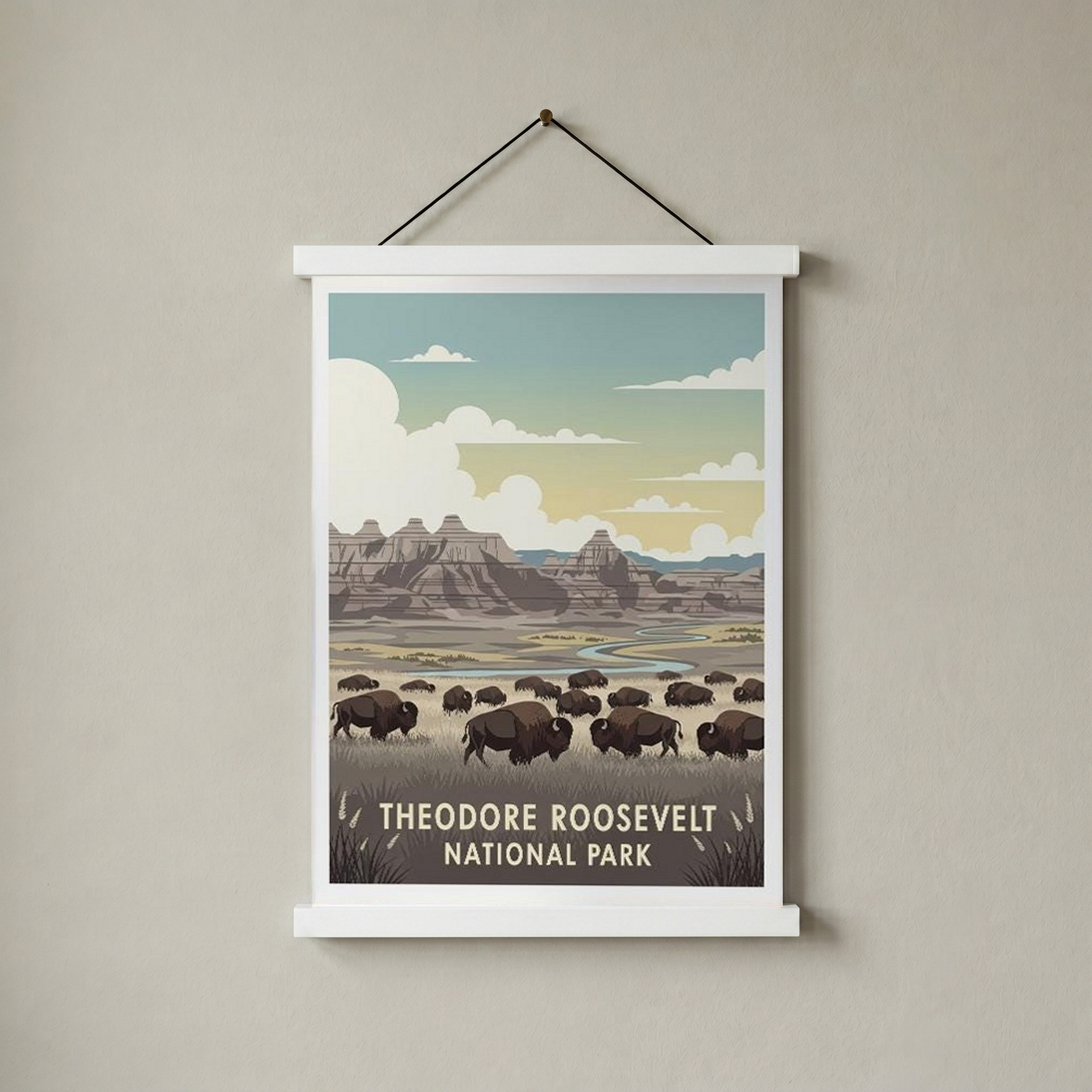 Theodore Roosevelt National Park Poster — Vintage Bison Badlands Art