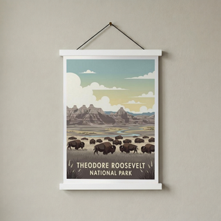 Theodore Roosevelt National Park Poster — Vintage Bison Badlands Art