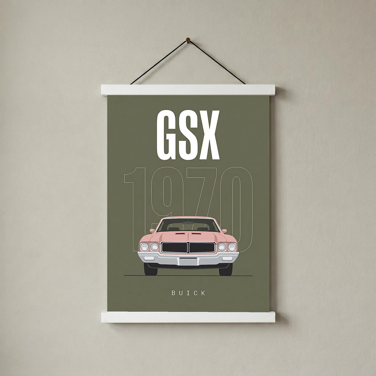 Buick GSX 1970 Minimalist Poster — Olive Sage Muscle Car Line Art
