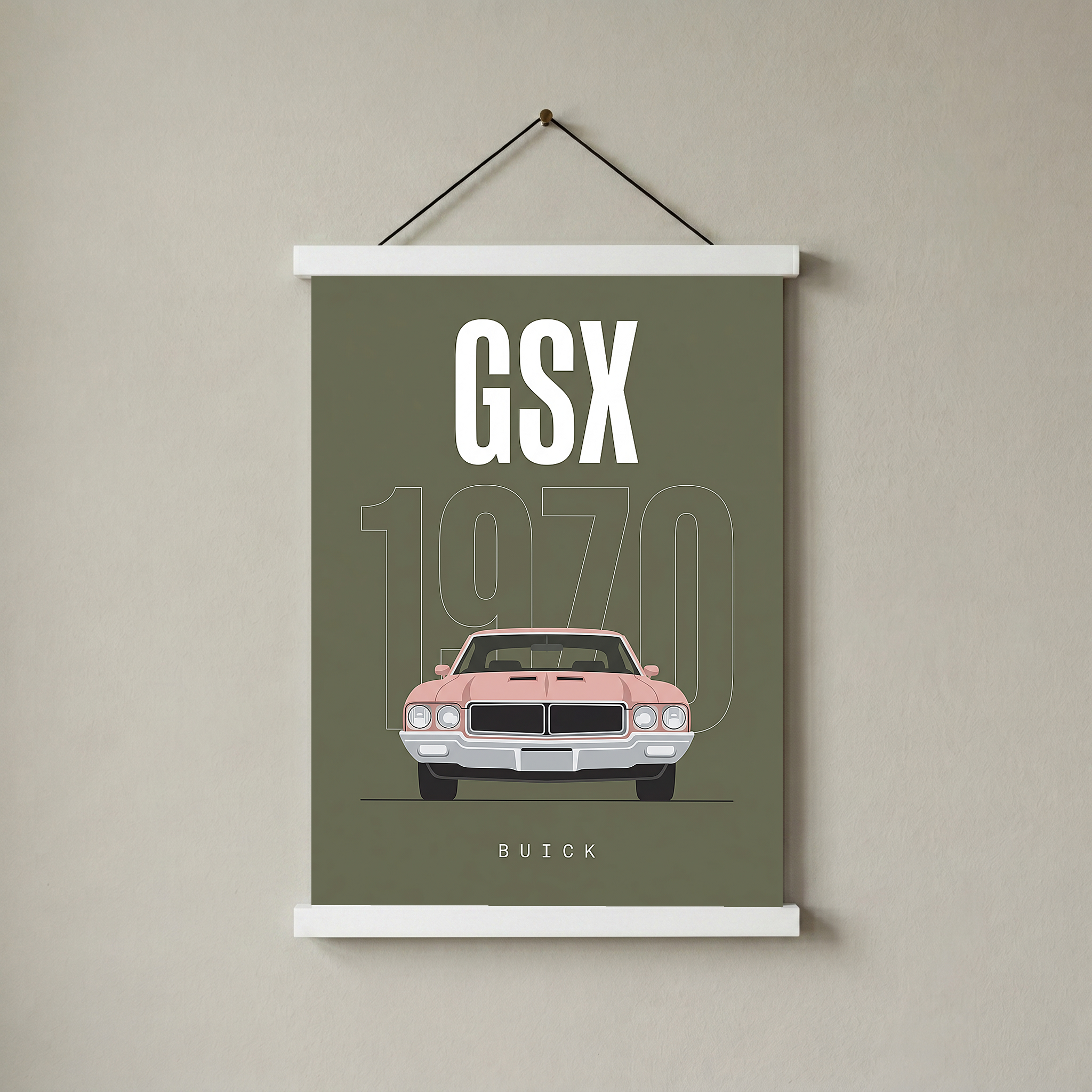 Buick GSX 1970 Minimalist Poster — Olive Sage Muscle Car Line Art