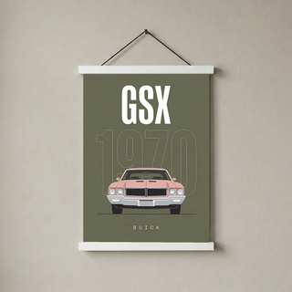 Buick GSX 1970 Minimalist Poster — Olive Sage Muscle Car Line Art