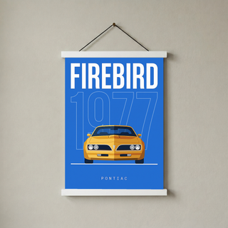 Pontiac Firebird 1977 Minimalist Poster — Blue Muscle Car Line Art
