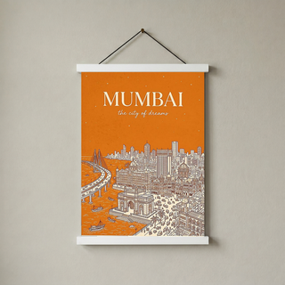 Mumbai Line Art Print — Saffron Gateway of India Marine Drive Skyline Wall Art