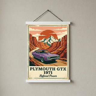 Plymouth GTX 1971 Poster — Vintage Muscle Car Red Rock Canyon Print