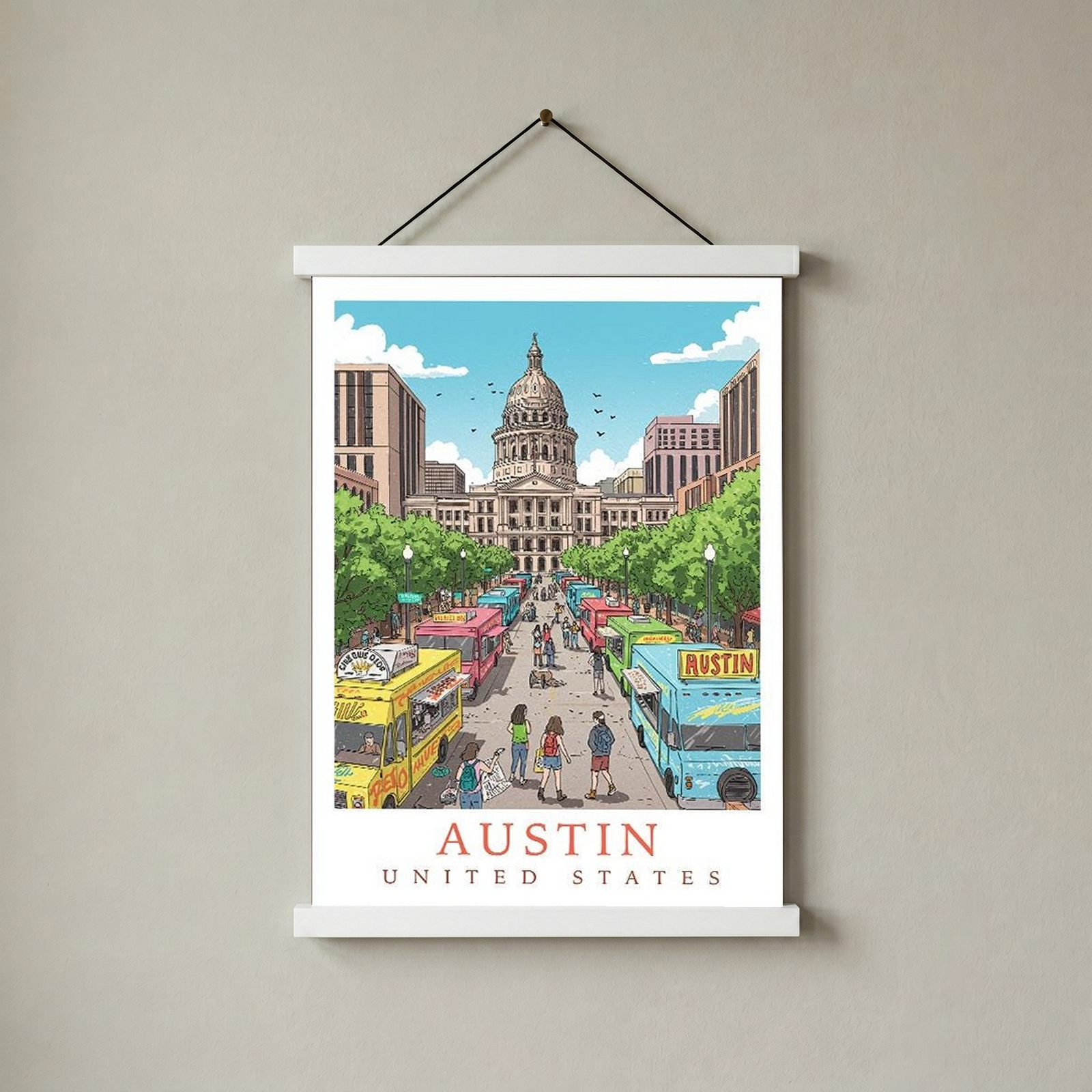 Austin Texas Travel Poster — State Capitol Food Truck Congress Print