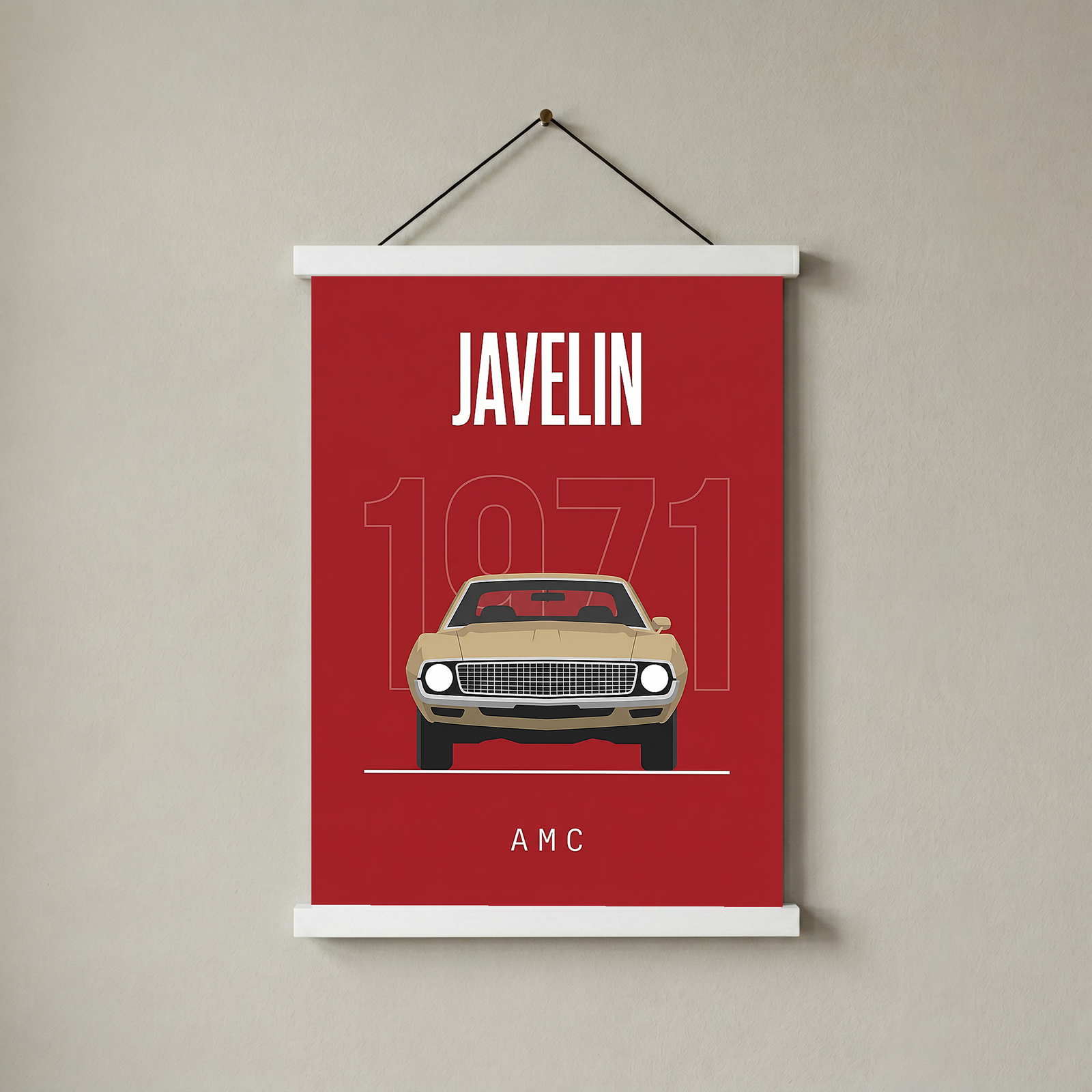 AMC Javelin 1971 Minimalist Poster — Red Muscle Car Line Art