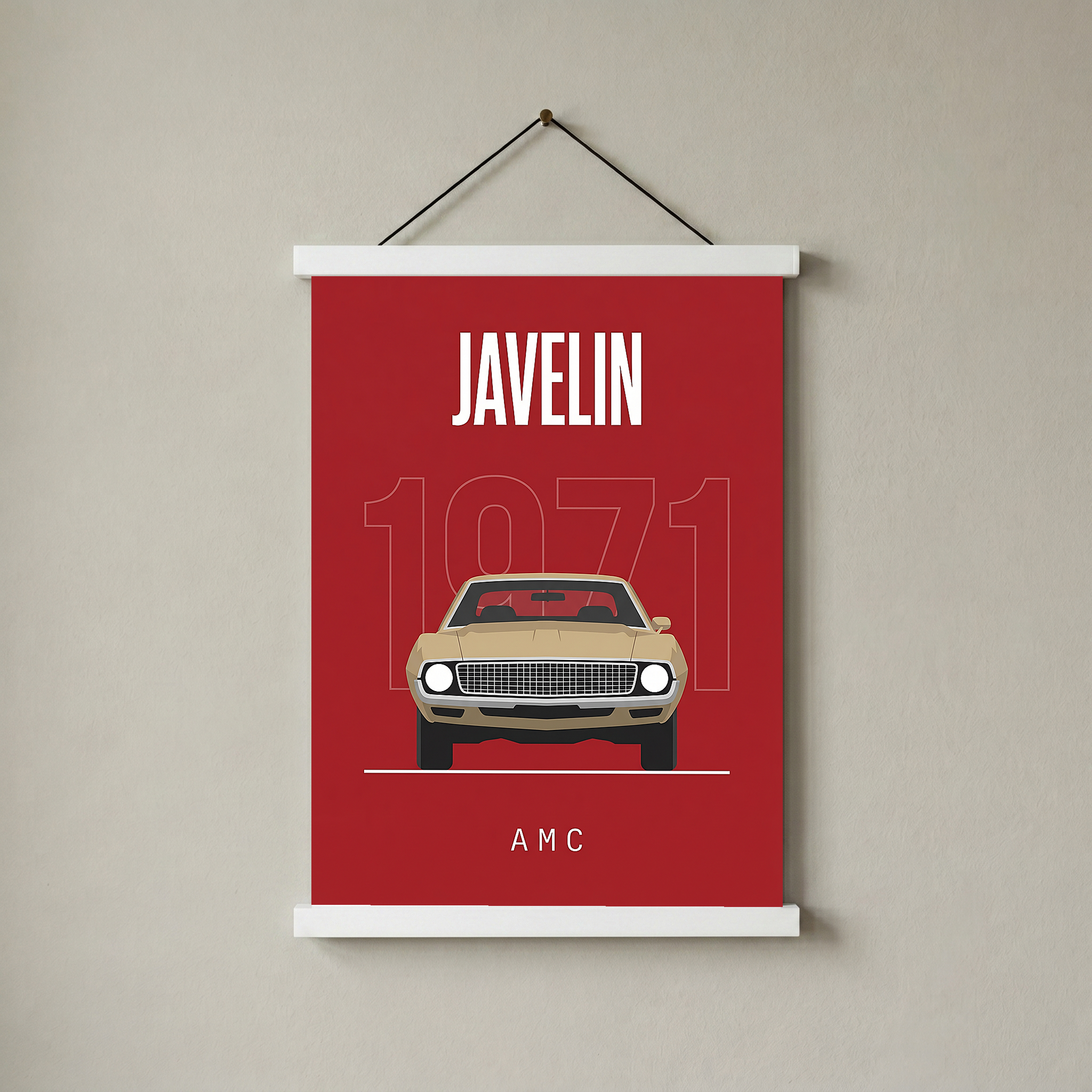 AMC Javelin 1971 Minimalist Poster — Red Muscle Car Line Art