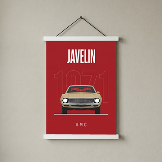 AMC Javelin 1971 Minimalist Poster — Red Muscle Car Line Art