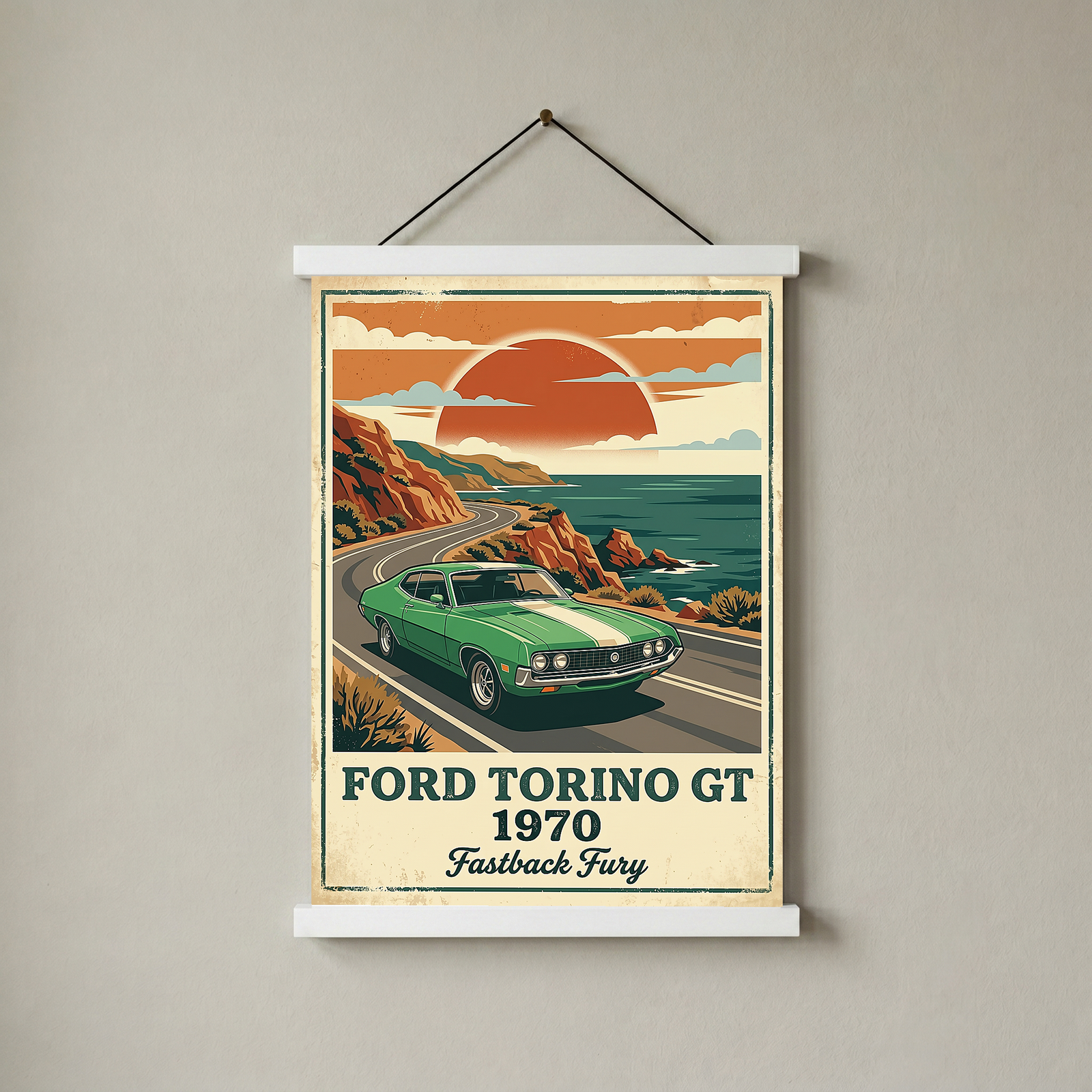 Ford Torino GT 1970 V2 Poster — Vintage Muscle Car Pacific Coast Curve Print