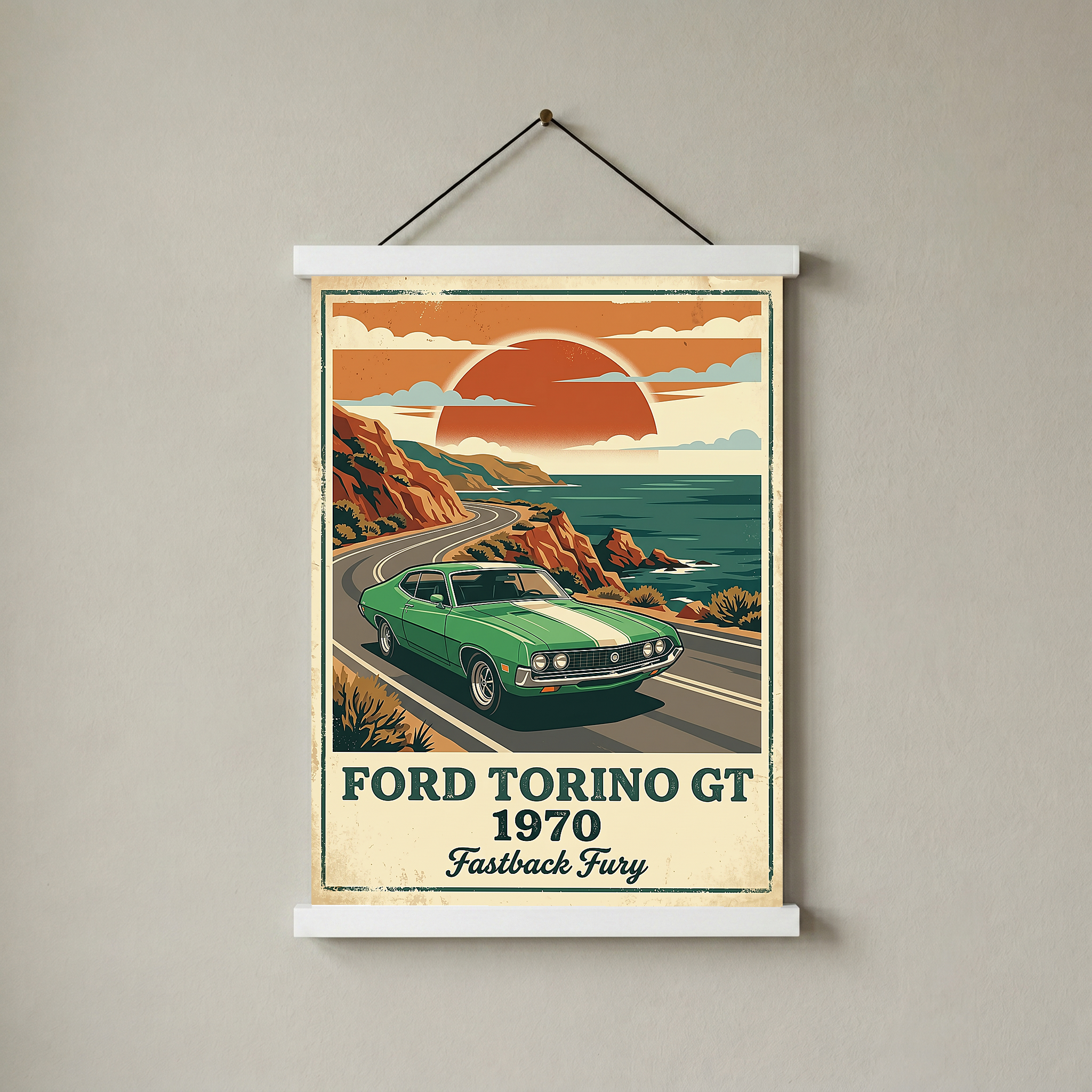 Ford Torino GT 1970 V2 Poster — Vintage Muscle Car Pacific Coast Curve Print