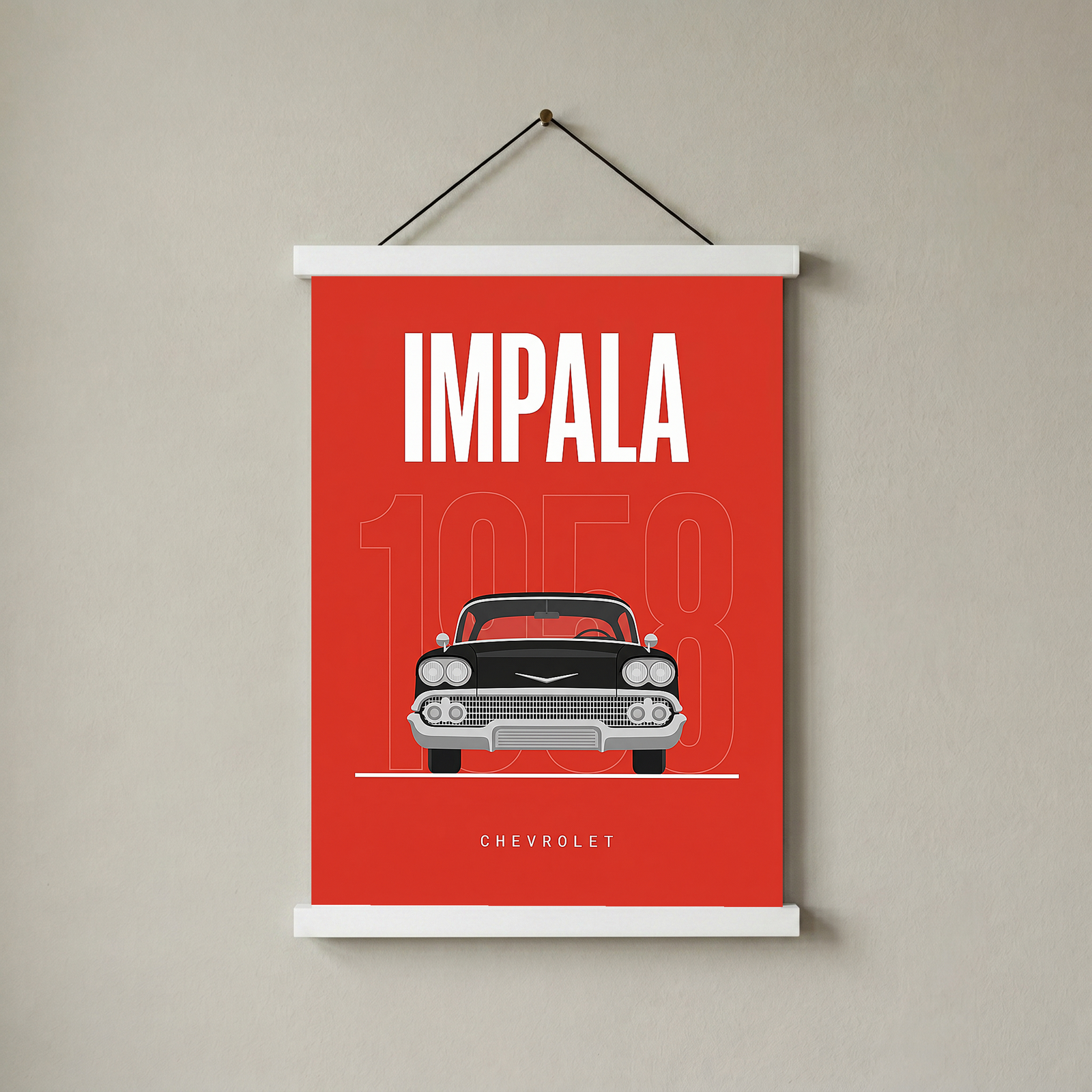 Chevrolet Impala 1958 Minimalist Poster — Red Classic Muscle Line Art