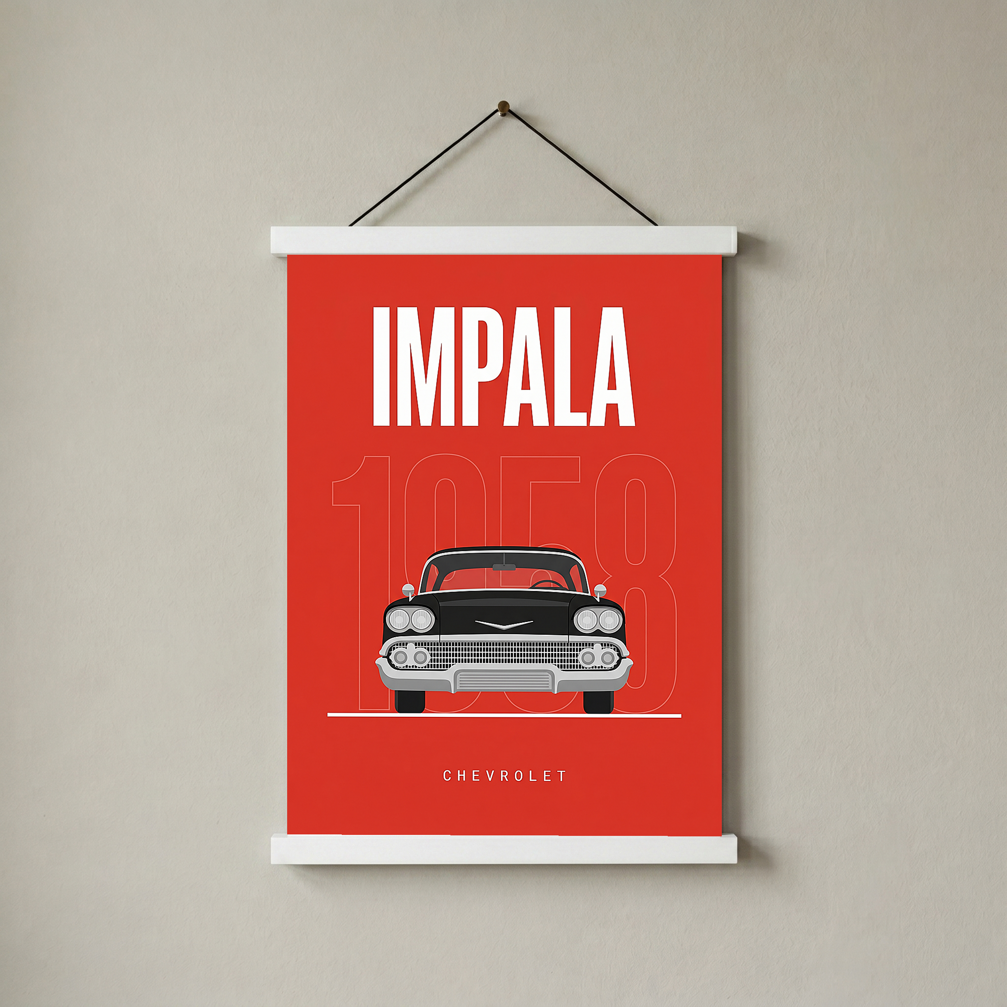 Chevrolet Impala 1958 Minimalist Poster — Red Classic Muscle Line Art