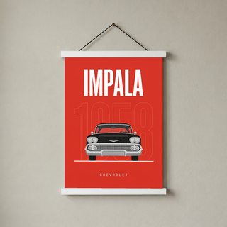Chevrolet Impala 1958 Minimalist Poster — Red Classic Muscle Line Art