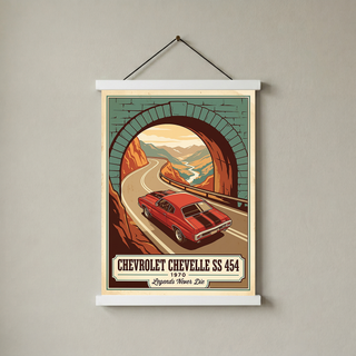 Chevrolet Chevelle SS 454 1970 V9 Stone Tunnel Poster — Vintage Muscle Mountain Pass