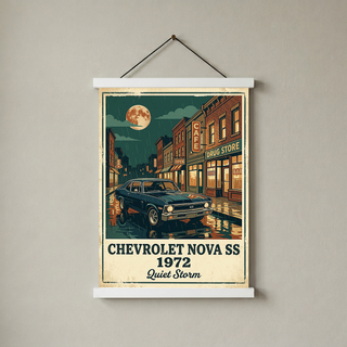 Chevrolet Nova SS 1972 Poster — Vintage Muscle Car Rainy Night Street Print