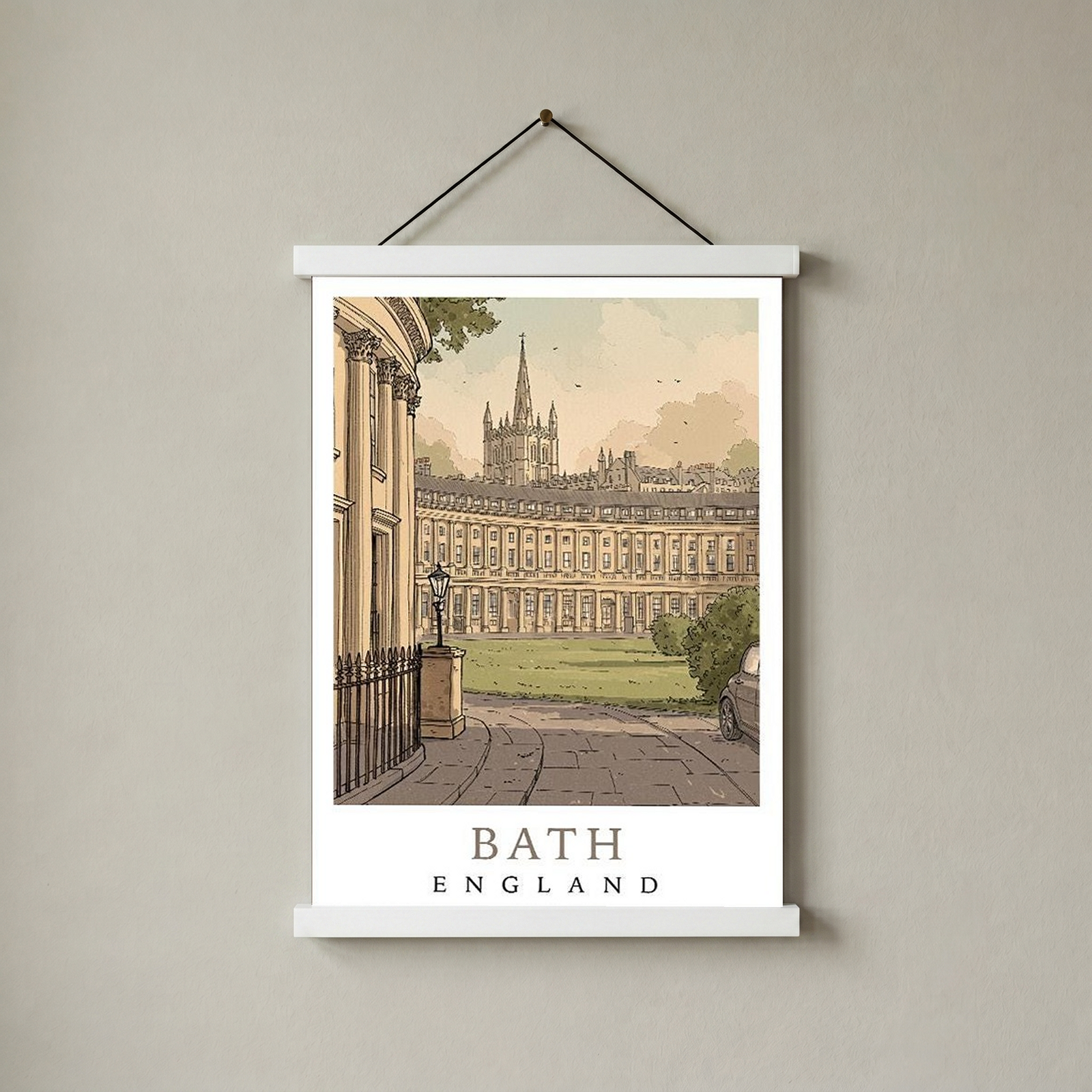 Bath England Travel Poster — Royal Crescent Abbey Georgian Print