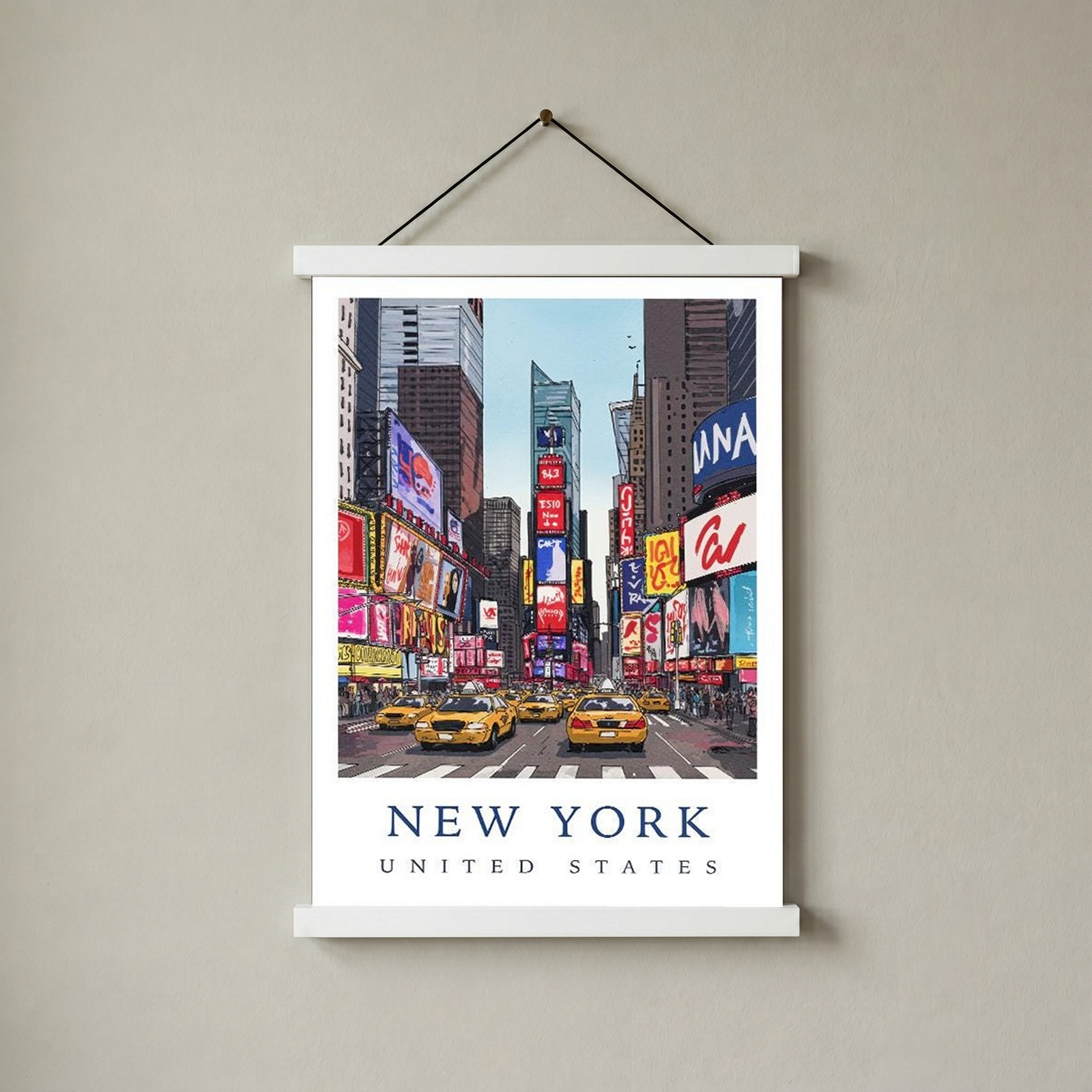 New York City Travel Poster — Times Square Yellow Cabs Iconic Print