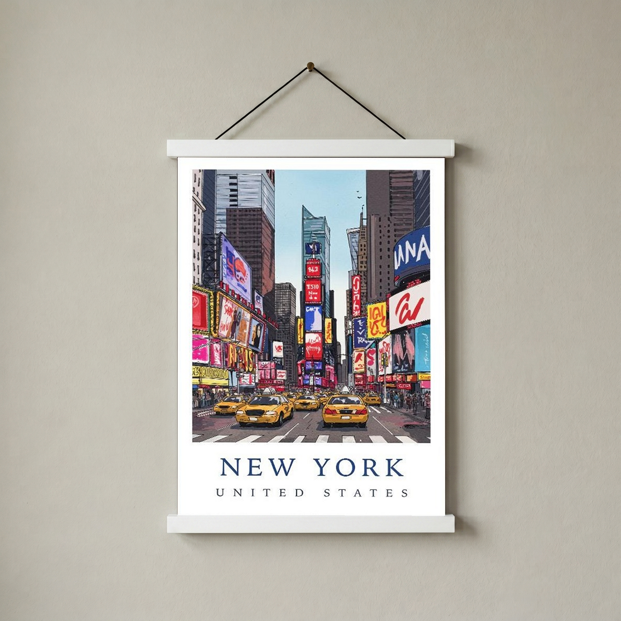 New York City Travel Poster — Times Square Yellow Cabs Iconic Print