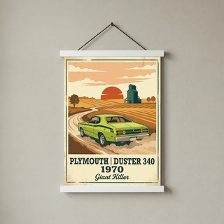 Plymouth Duster 340 1970 Poster — Vintage Muscle Car Country Wheat Print
