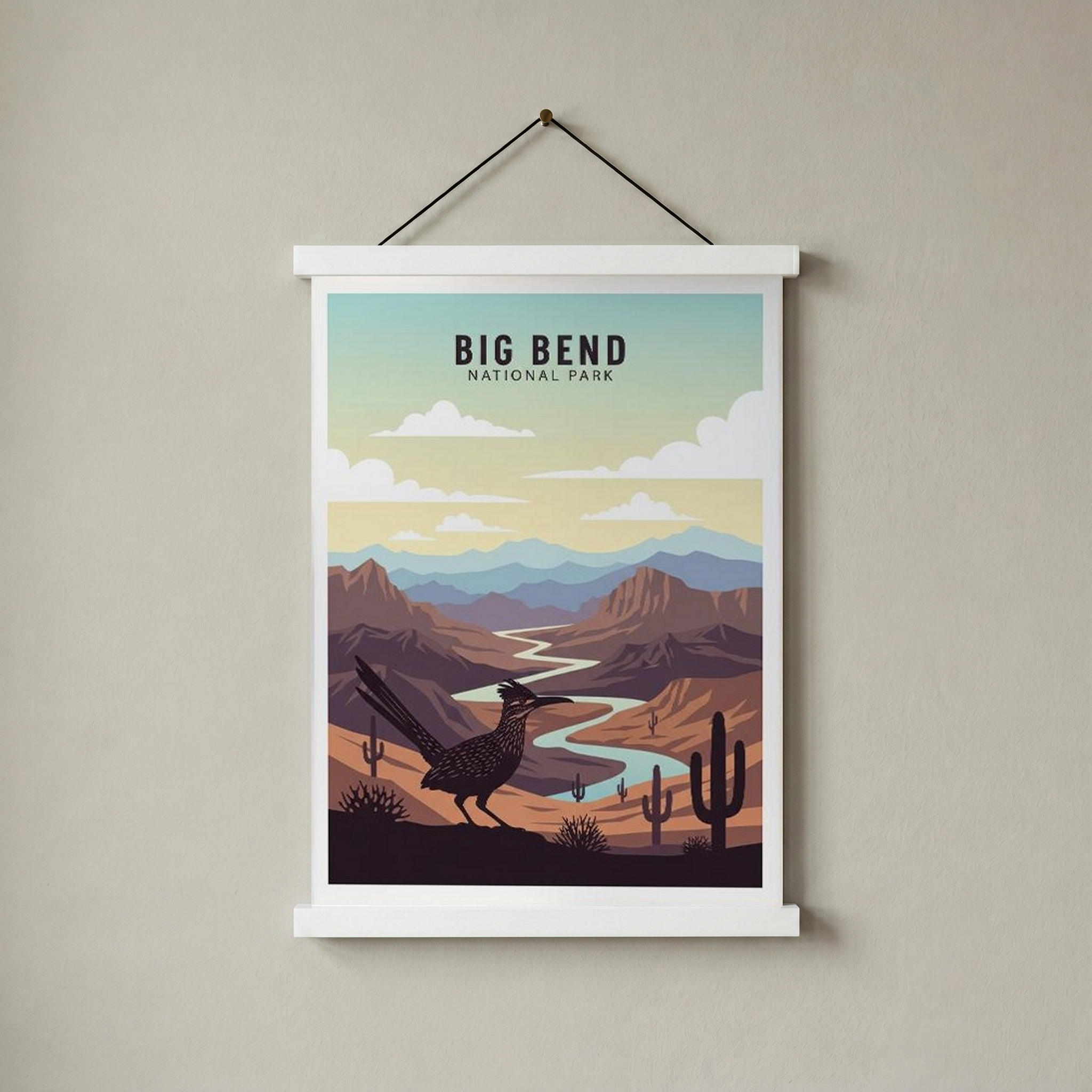 Big Bend National Park Poster — Vintage Texas Roadrunner Rio Grande Print