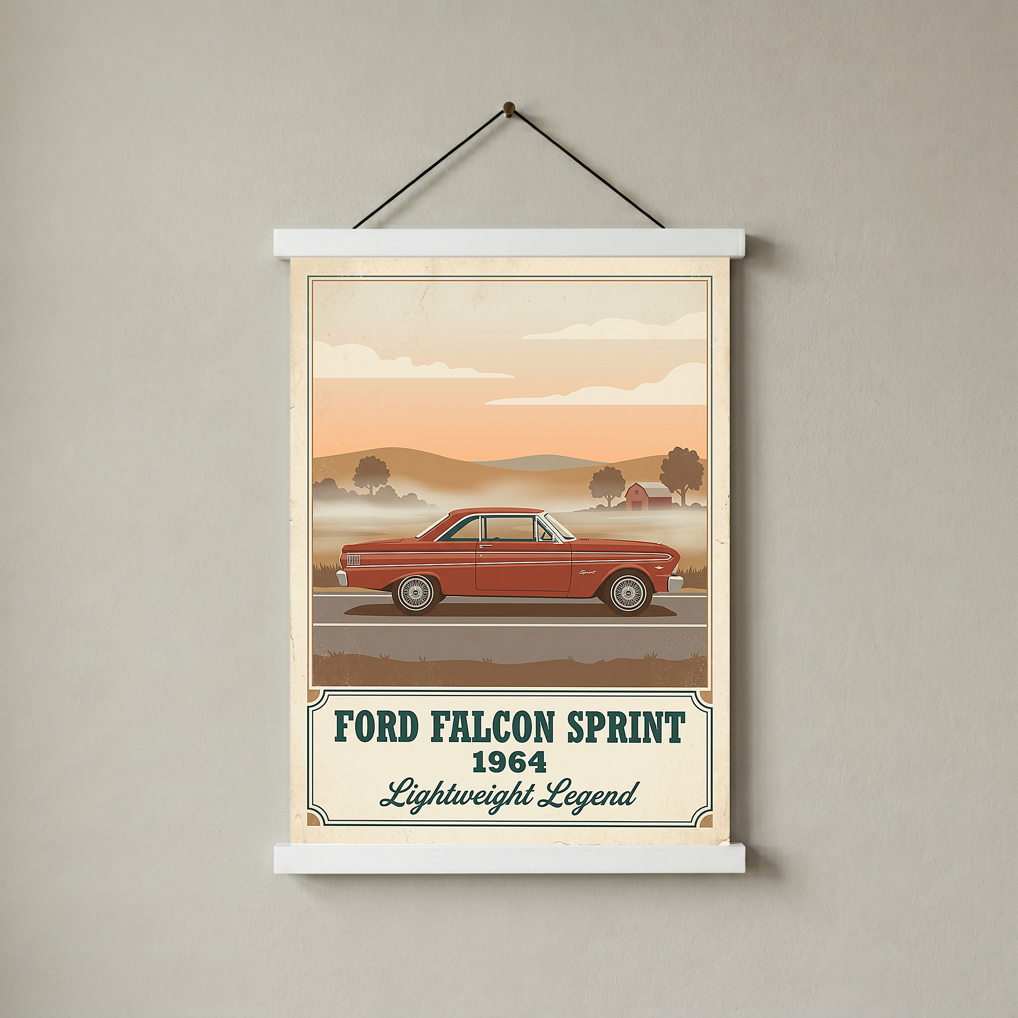 Ford Falcon Sprint 1964 Poster — Vintage Muscle Car Misty Country Road Print