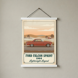 Ford Falcon Sprint 1964 Poster — Vintage Muscle Car Misty Country Road Print