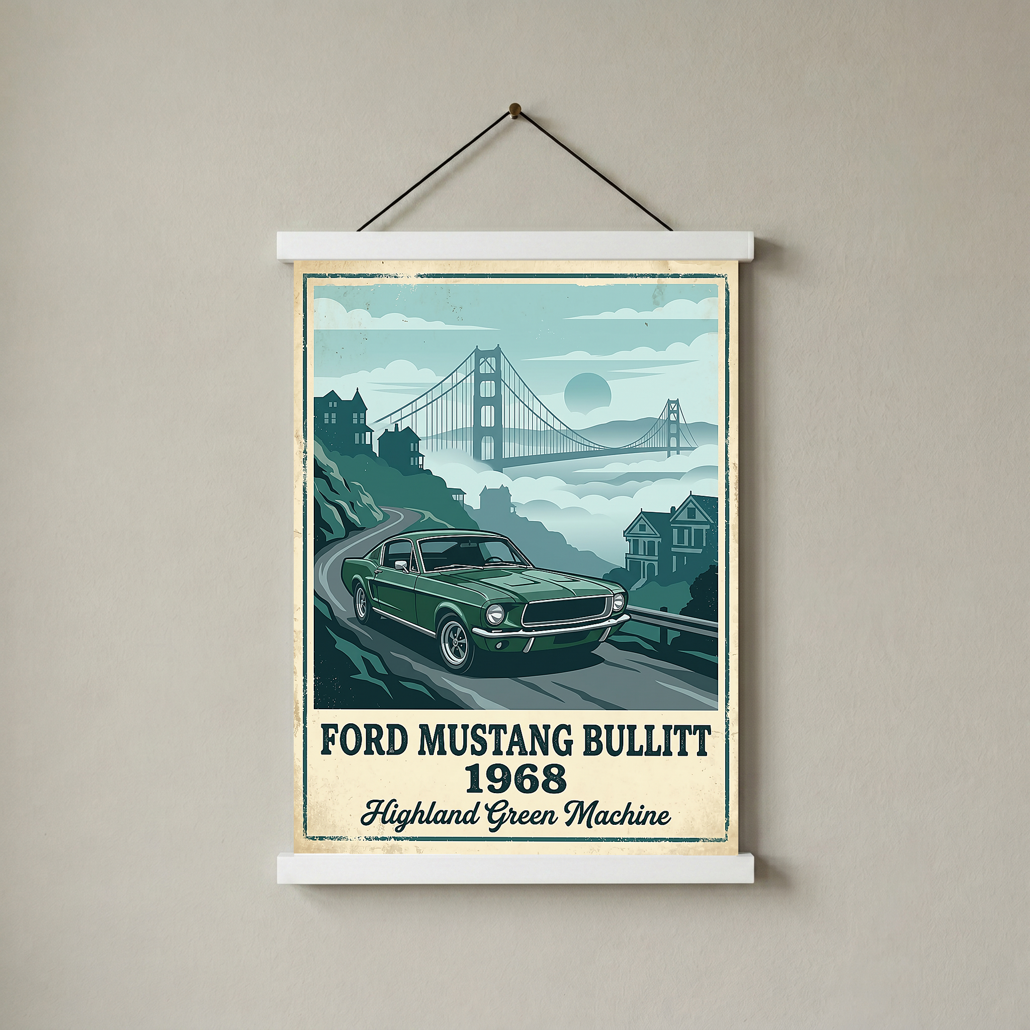 Ford Mustang Bullitt 1968 Poster — Vintage Muscle Car San Francisco Print