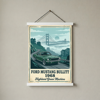Ford Mustang Bullitt 1968 Poster — Vintage Muscle Car San Francisco Print