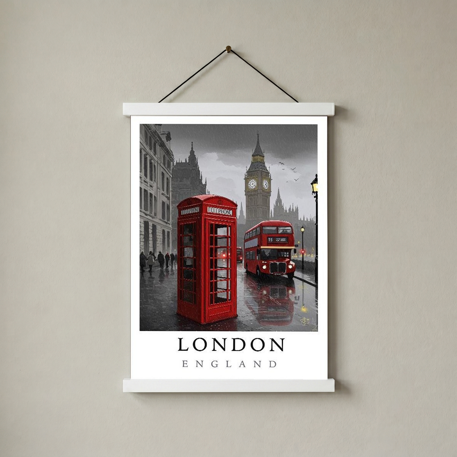 London Travel Poster — Big Ben Red Bus Telephone Box Iconic Print