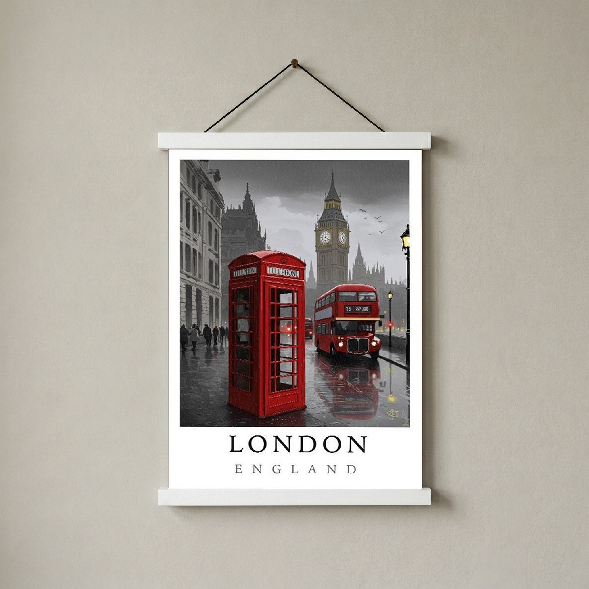 London Travel Poster — Big Ben Red Bus Telephone Box Iconic Print