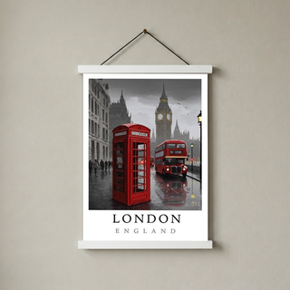 London Travel Poster — Big Ben Red Bus Telephone Box Iconic Print