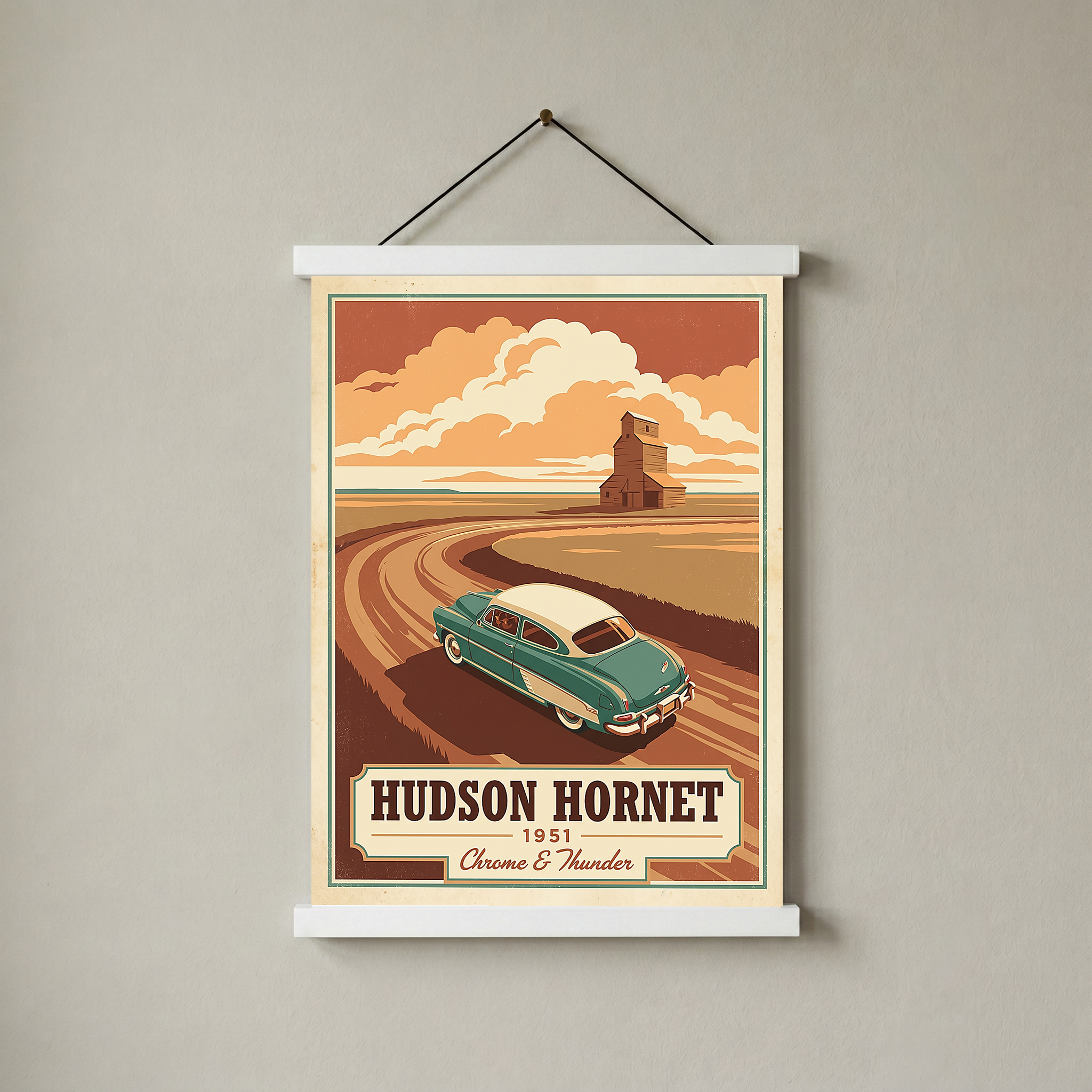 Hudson Hornet 1951 Poster — Vintage NASCAR Stock Car Prairie Print