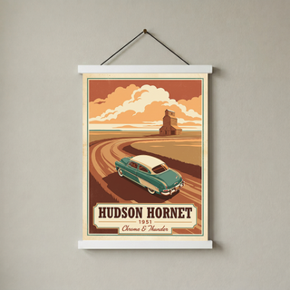 Hudson Hornet 1951 Poster — Vintage NASCAR Stock Car Prairie Print