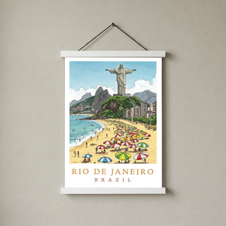 Rio de Janeiro Brazil Travel Poster — Christ Redeemer Copacabana Print