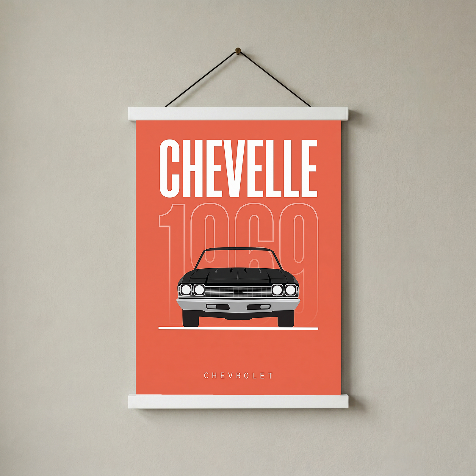 Chevrolet Chevelle 1969 Minimalist Poster — Coral Convertible Muscle Line Art