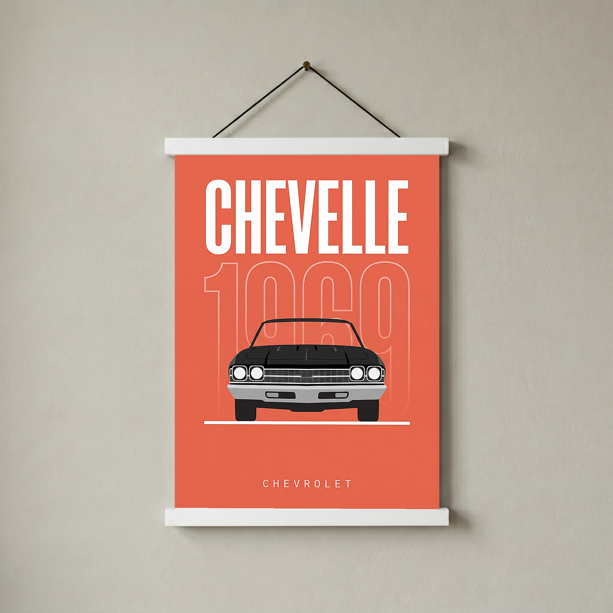 Chevrolet Chevelle 1969 Minimalist Poster — Coral Convertible Muscle Line Art