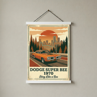 Dodge Super Bee 1970 Poster — Vintage Muscle Car City Skyline Print