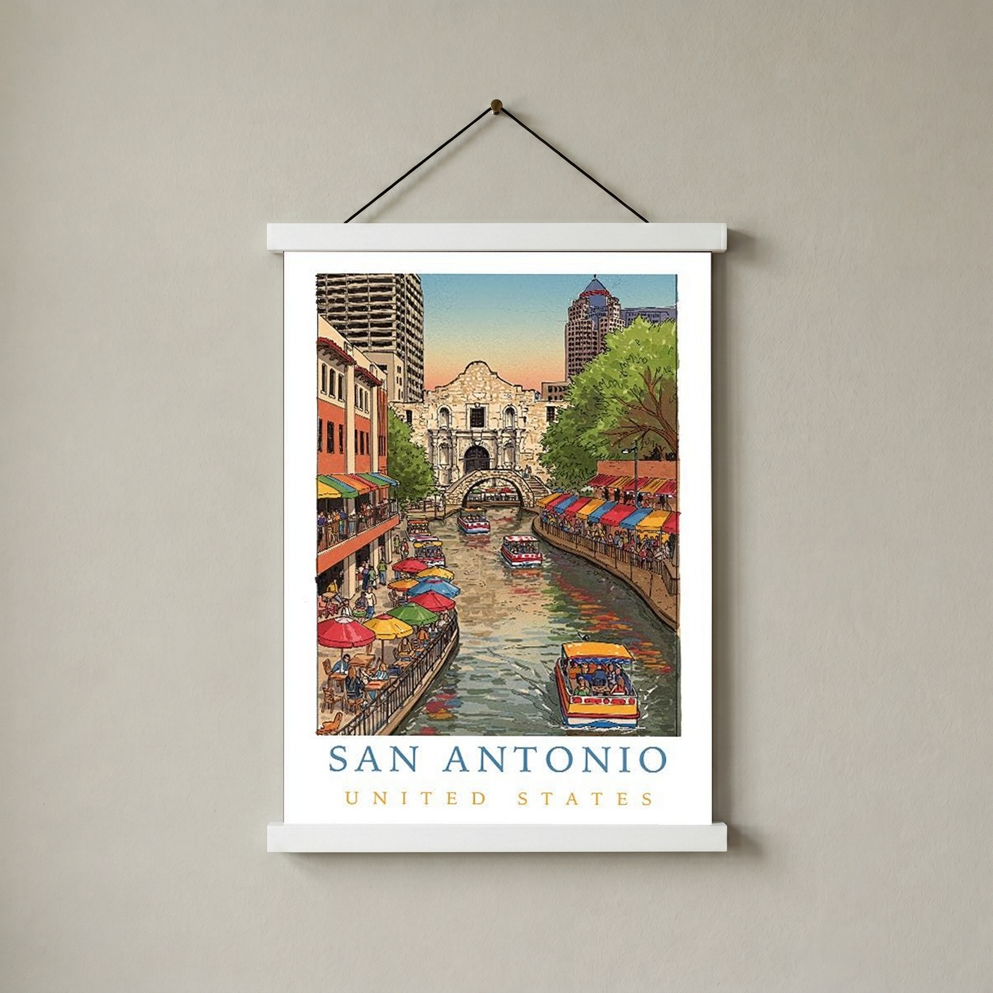San Antonio Texas Travel Poster — Riverwalk Alamo Cityscape Print