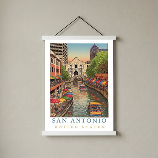 San Antonio Texas Travel Poster — Riverwalk Alamo Cityscape Print