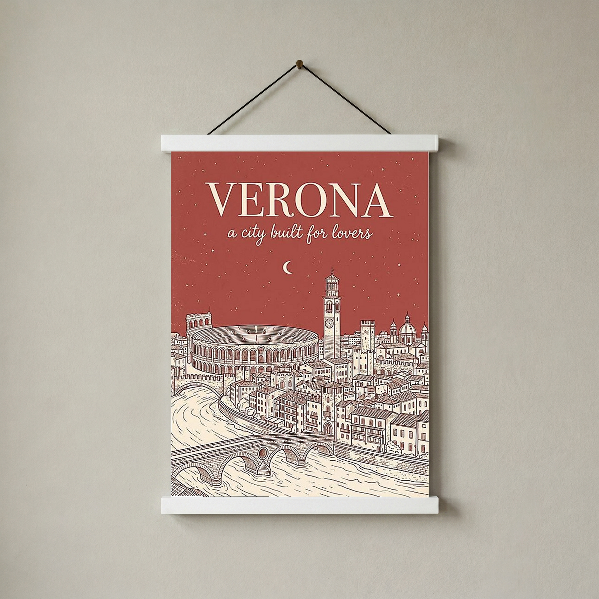 Verona Line Art Print — Rust Arena Ponte Pietra Skyline Wall Art