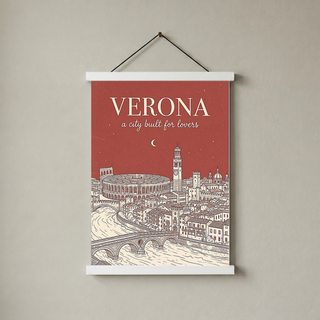 Verona Line Art Print — Rust Arena Ponte Pietra Skyline Wall Art