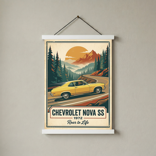 Chevrolet Nova SS 1972 V2 Poster — Vintage Muscle Mountain Pine Winding Road Print