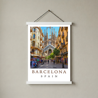 Barcelona Spain Travel Poster — Sagrada Familia Cityscape Print
