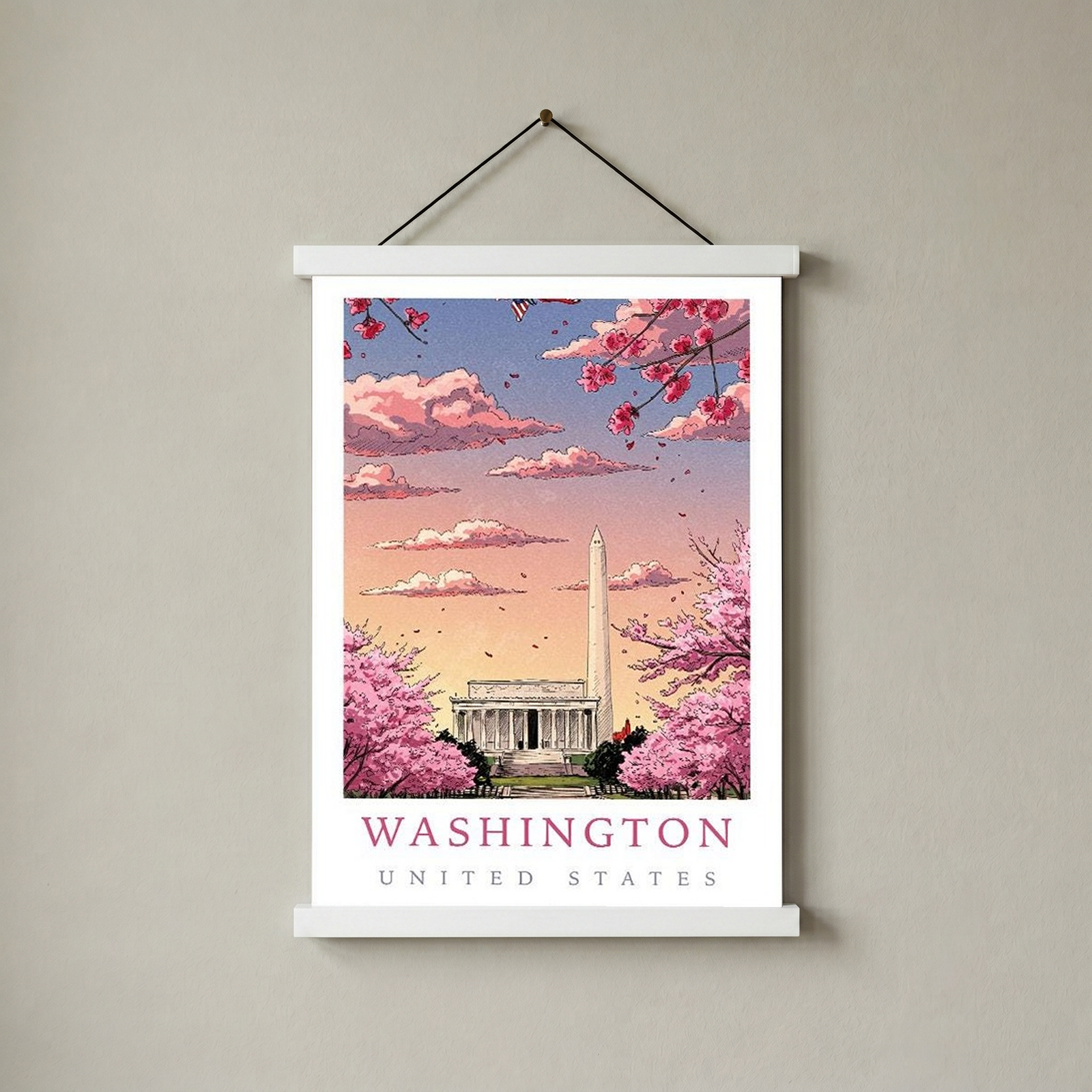 Washington DC — Cherry Blossom Monument Wall Art Print