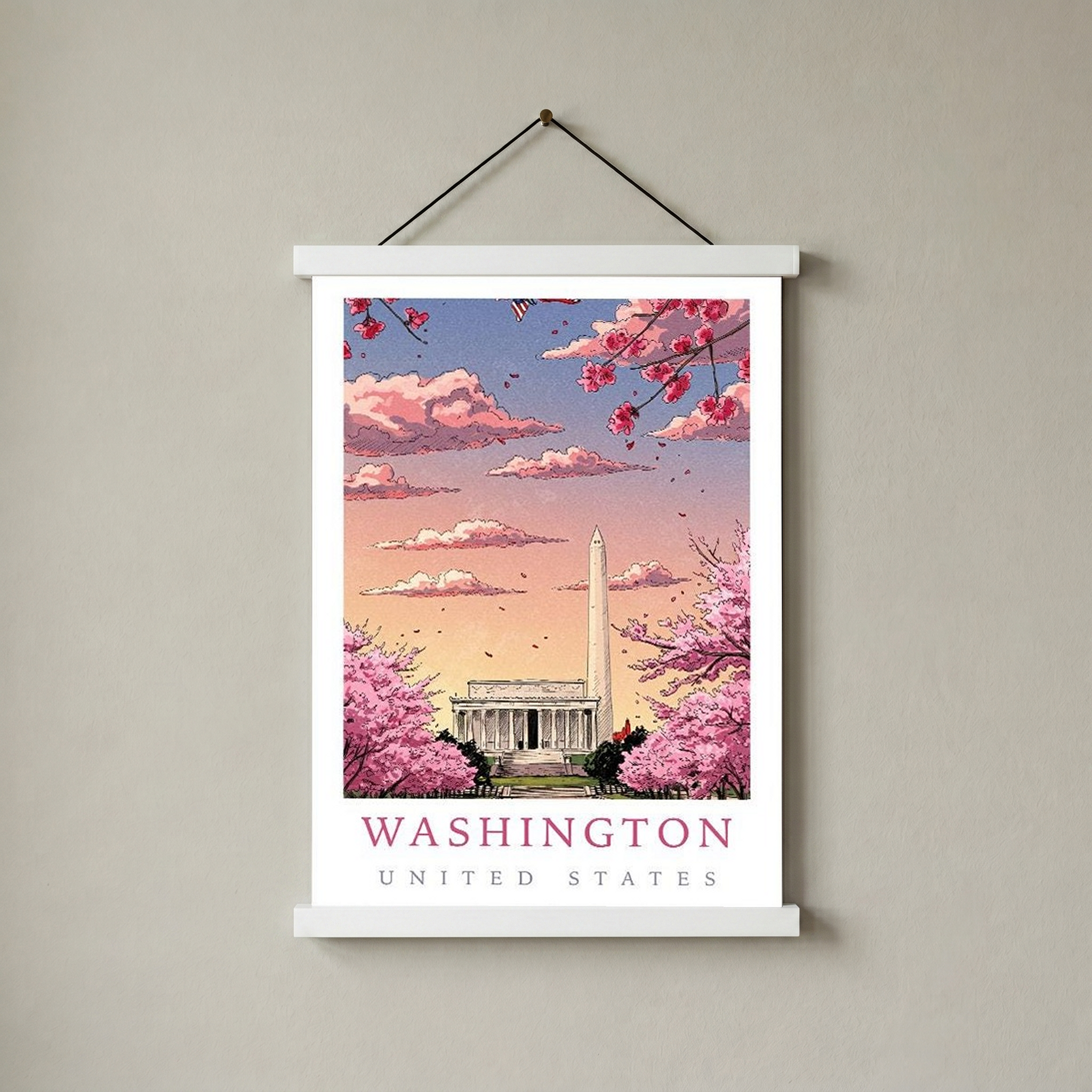 Washington DC — Cherry Blossom Monument Wall Art Print