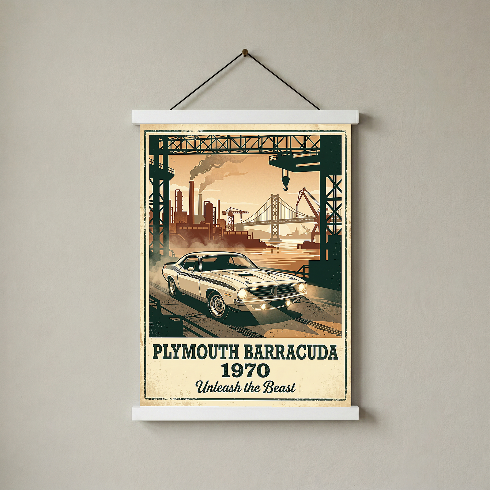 Plymouth Barracuda 1970 V2 Poster — Vintage Muscle Car Industrial Port Print