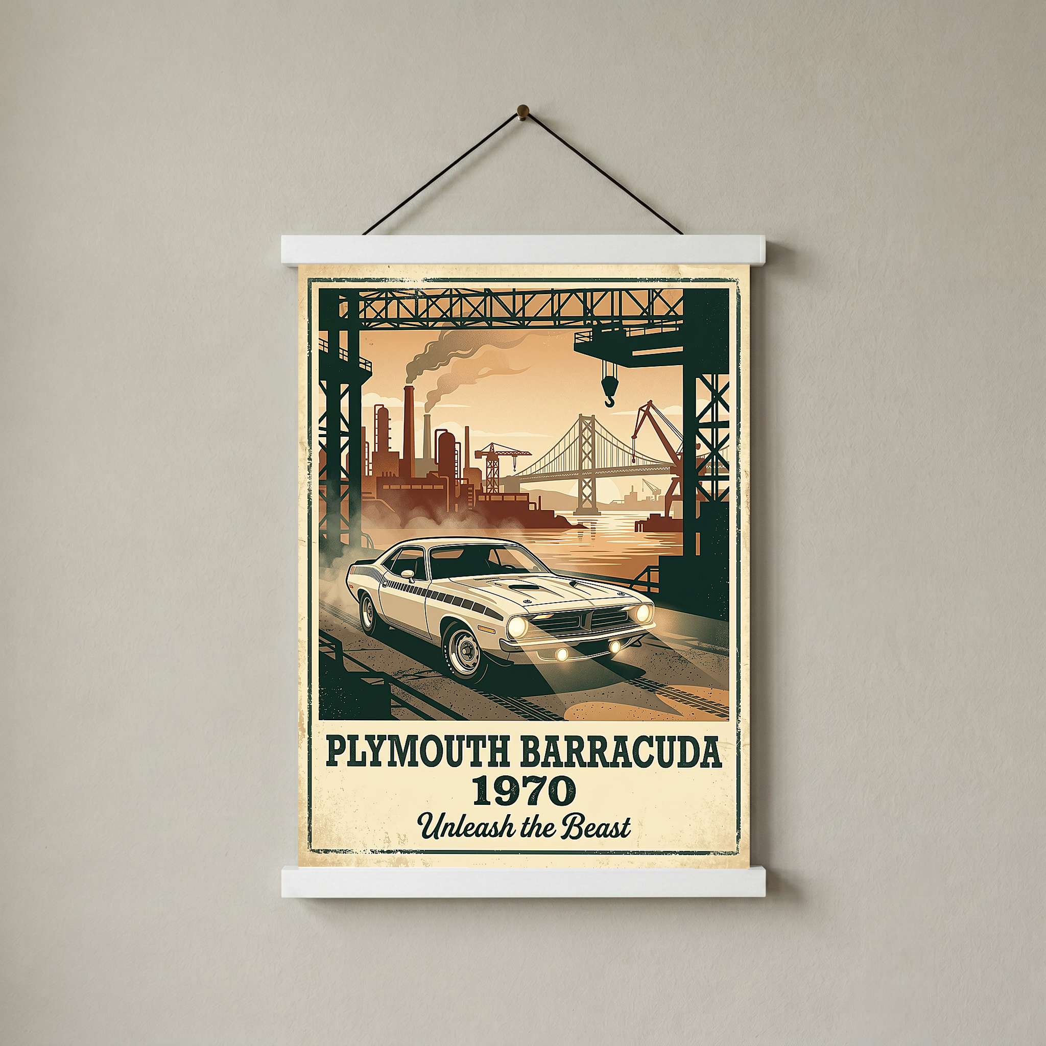 Plymouth Barracuda 1970 V2 Poster — Vintage Muscle Car Industrial Port Print