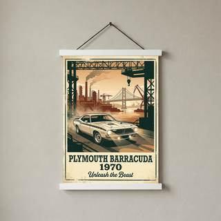 Plymouth Barracuda 1970 V2 Poster — Vintage Muscle Car Industrial Port Print